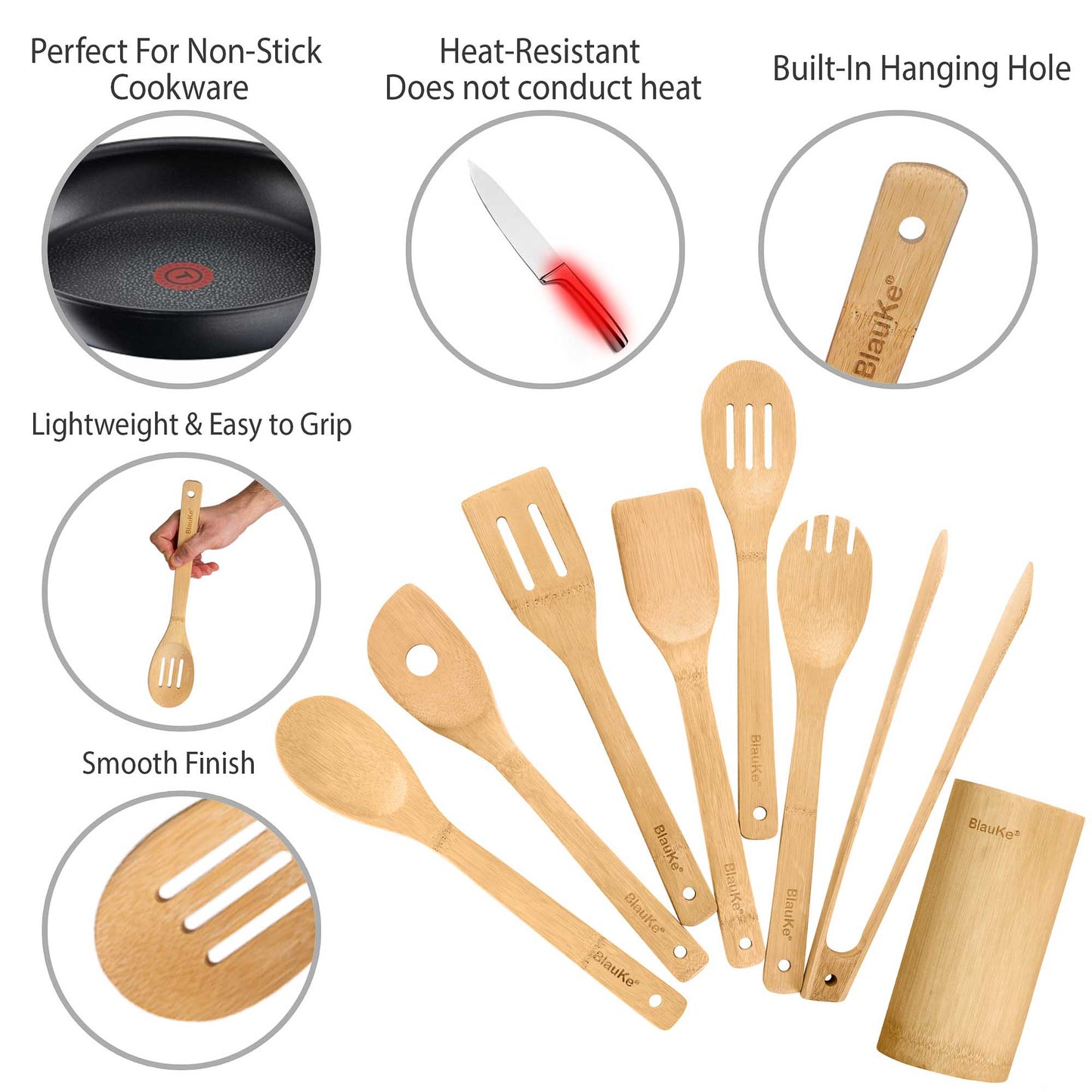 Bamboo Kitchen Utensils Set – 8‑Pack